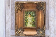 Portrét Dievča z Šaty v Záhrade - Olejomaľba - Zlatý rám