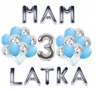 Sada BALÓNY číslica 3 ROKY narodeniny modrá