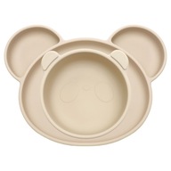 Silikonowe naczynia talerzyk z przyssawką+miseczka dla dzieci, biały ecru