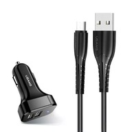 USAMS Ładowarka samochodowa 2xUSB C13 2,1A microUSB czarny/black NTU35MC13T