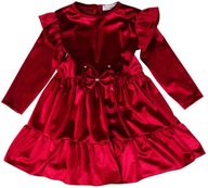 Sukienka świąteczna welurowa z kokardą dla dziewczynki czerwona r. 98