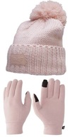 Zestaw zimowy dziewczęcy 4F czapka z pomponem i rękawiczki różowe