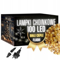 Lampki CHOINKOWE 100 LED BIAŁE CIEPŁE FLASH ZEWNĘTRZNE WEWNĘTRZNE