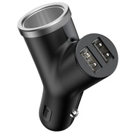 Baseus Y Type Car Charger ładowarka samochodowa 2x USB + gniazdo zapalniczk