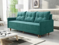 Wygodna sofa rozkładana Fern w turkusowym kolorze z pojemnikiem na pościel