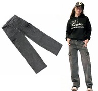 Jeansowe grafitowe spodnie bojówki z lycka 140
