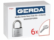 .6 Kľúče. Visiaci zámok Gerda Navy Club 50 + 6 kľúčov VODOTESNÁ chrómová