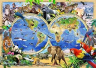 Drewniane puzzle WoodenCity 1000 elementów Zwierzęta Świata Mapa