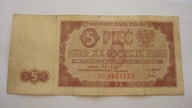 Banknot 5 złotych 1948 traktorek seria AU stan 3-