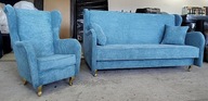 zestaw uszak 3 osobowa kanapa z fotelem sofa rozkładana + fotel WĄSKIE BOKI