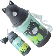 ПЛЯШКА З ТРУБКОЮ ГЕРМАТА ДЛЯ ВОДИ 420мл дитяча КІШКА РУЧКА РЕМІНЕЦЬ 4+