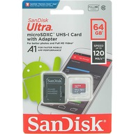 SANDISK ULTRA microSDXC UHS-I 64GB 120MB/s PAMÄŤOVÁ KARTA + ADAPTÉR