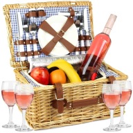 КОШИК ДЛЯ ПІКНІКА ПЛЕТЕНИЙ КОШИК НА 4 ПЕРСОНИ НАБІР ТЕРМОСУМКА СТОЛОВІ ПРИЛАДИ ТАРІЛКИ