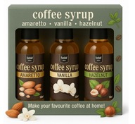 3 db-os kávé- és desszertszirup szett VANÍLIA DIÓ ÉS AMARETTO (3×45 ml)