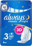 Podpaski higieniczne Always Classic 3 Night ze skrzydełkami 3D 8 szt. Nocne