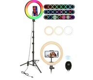 OŚWIETLENIE LED RING 10 CALA TRIPOD RGB UCHWYT NA TELEFON PILOT ZESTAW