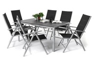 Zestaw ogrodowy 6 krzeseł stół aluminiowy tekstylina czarny