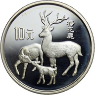 Chiny, 10 yuan 1989, Rzadkie zwierzęta, Jeleń wschodni, st. L-