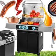 GRILL GAZOWY PREMIUM 3+1 RUSZT ŻELIWNY POKRYWA Z OKIENKIEM 13kW 4 PALNIKI