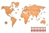 Mapa Świata na Ścianę Drewniana Duża 120 cm 70 cm