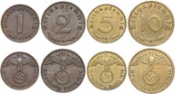 1 2 5 10 Reichspfennig 1937 - 1939 zestaw 4 monet