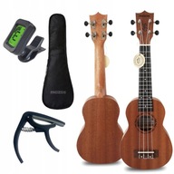 UKULELE SOPRANOWE ZESTAW TUNER DREWNIANE PREMIUM