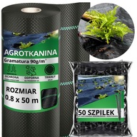 Agrotkanina antychwastowa agrowłóknina 90g czarna 0,8x50m UV 3% KOŁKI