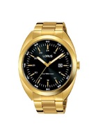 Lorus zegarek męski na złotej bransolecie czarna tarcza 100M RH908LX9