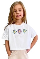 T-shirt bluzka biała z kwiatuszkami krótki rękaw MałaMi 146/152