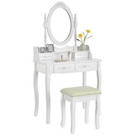 Toaletný stolík biely MIRA zrkadlo 4 zásuvky + taburetka