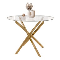 Elegantný okrúhly stôl CRISTAL 100 cm sklenená doska zlatá chróm