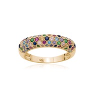 Złoty pierścionek obrączka z kolorowymi cyrkoniami 585