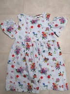 H&M sukienka w kwiaty i niebieskie paseczki 110, krótki rękaw, na lato
