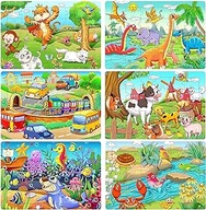 Drevené puzzle pre deti 6 x 30 ks Puzzle zvieratká HUADADA