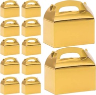 12 sztuk pudełek na upominki na imprezę, złote pudełko na prezent, kartonow