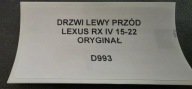 door left front LEXUS RX IV 15-22 original