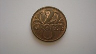 Moneta 2 grosze 1937 Polska II RP stan 1-