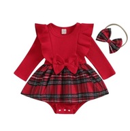 Sukienka body w kratkę niemowlęca czerwona krata 68 74