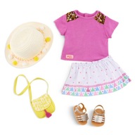 Letné oblečenie a klobúk pre bábiku 46 cm kabelka sandále dovolenka OG