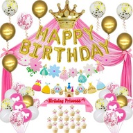 e326 zestaw urodzinowy księżniczka balony tiul girlanda szarfa