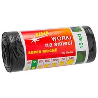 Worki na Śmieci 35L Mocne Czarne 15 SZT FINE LDPE