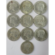 Lot: 10 x 5 złotych Głowa kobiety 1932-1934, stan 3