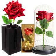 Róża w szkle Róża Wieczna LED Prezent LED Świecąca RÓŻA + Pudełko
