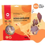 MACED Naturalny PRZYSMAK GRYZAK dla psa UCHO KRÓLIKA nadziewane KACZKĄ 500g