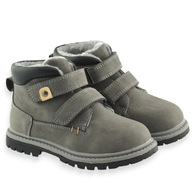 Zimowe ciepłe buty dziecięce na rzepy, szare wygodne trapery Wojtyłko r.28