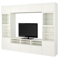 IKEA BESTA Kombinácia na TV biela/Hanviken biele sklo 300x42x231 cm