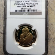 5000 zł 1988 r.Jan Paweł II 10 Lat Pontyfikatu NGC PF 68