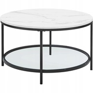 Konferenčný stolík stolová doska imitácia mramoru čierny rám so sklenenou policou okrúhly 80