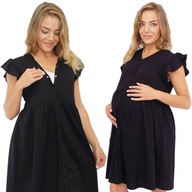 Čierna tehotenská nočná košeľa na pôrod a kŕmenie veľ. XXL rozopínateľné návleky