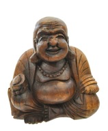 BUDDA RADOSNY, FIGURKA Z DREWNA.